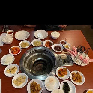 a hot pot filled with food