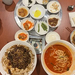 Jajangmyeon () left, and Jjampong () right