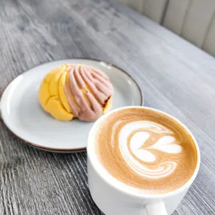 Chocolate Concha and a cappuccino