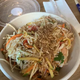 Medium spicy noodle shrimp bowl