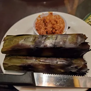 Otak-Otak (steamed fish cake wrapped in banana leaf)