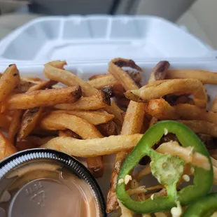 french fries and jalapeno peppers