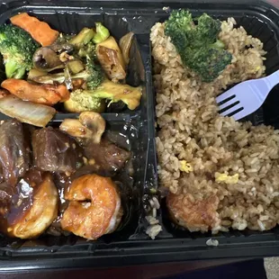 Steak and shrimp hibachi! It was so delicious! This is my second time ordering from them!