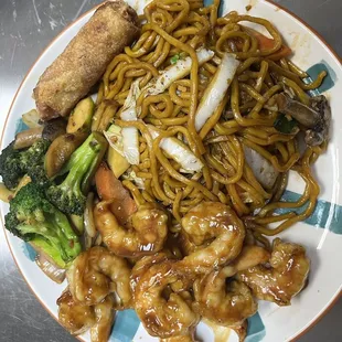 a plate of chinese food
