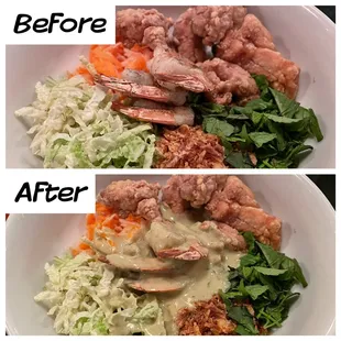 Green Curry Bowl (before and after adding the curry) [was uh-mazing!]