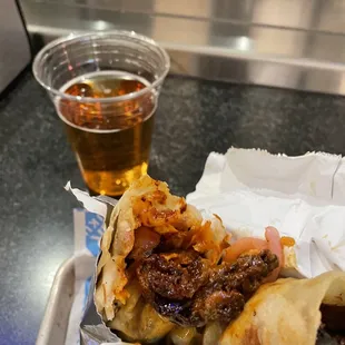 Spicy pork flatbread sandwich