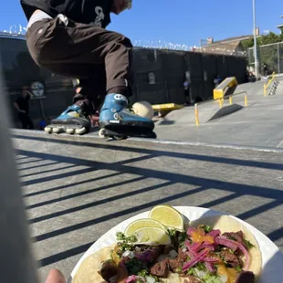 Jackfruit tacos at an in-line skate event