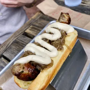 Chicken &amp; apple sausage on a bun