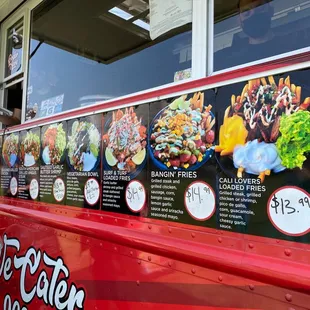 the menus on the side of a food truck