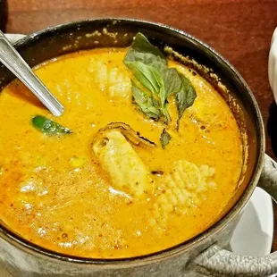 Pumpkin curry with seafood