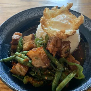 KraPow Crispy Pork over rice