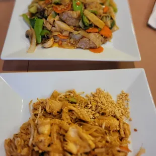 Pad Thai - front, drunken noodles- back
