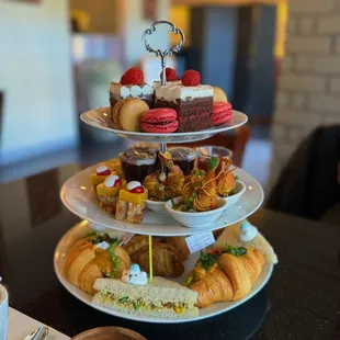 three tiered trays of pastries