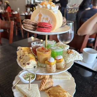 three tiered trays of food