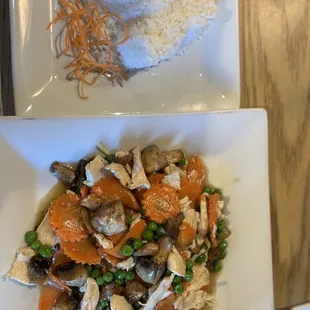 a plate of rice and vegetables
