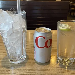 Diet Coke in cans with lots of ice!!