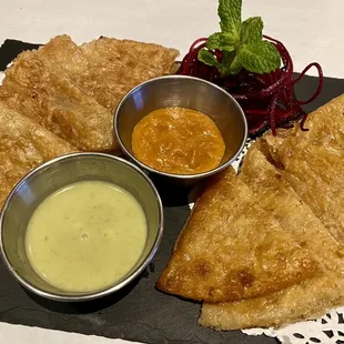 Roti with Curry Sauce &amp; Peanut Sauce