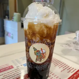 a cold drink with ice cream