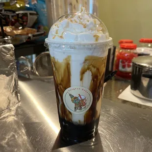 Fresh Milk Brown Sugar Slushy with Whipped Cream&amp;Caramel.