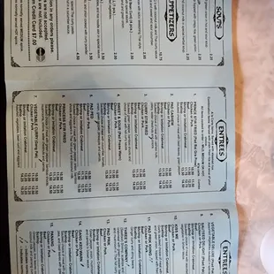 the menu for the restaurant