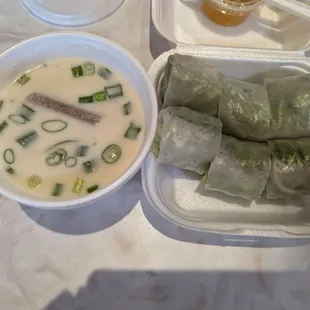 Tom Kha Gai soup and fresh spring rolls