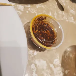 Chile oil was the only condiment that wasn't salt or pepper.