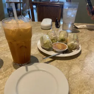 Thai Iced Tea and Spring rolls