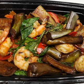 39. Shrimp Eggplant Over Noodles