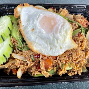 Spicy Basil Fried Rice with a fried egg