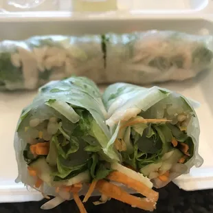 Inside fresh rolls with chicken