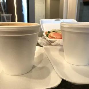 Tom Kai&amp;Tom Yum soup w/chicken $2.50ea. Carry out from a few weeks ago. But they are currently OPEN for carry out during the COVID19.