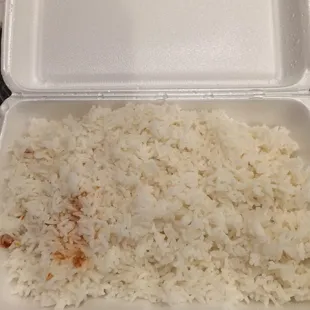 Perfectly cooked rice &amp; HUGE portion. The rice is ever ending. The container never gets smaller no matter how much you eat! Lol