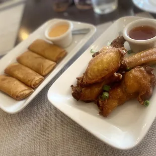 Crab Cream Cheese Rolls and Thai Chicken Wings