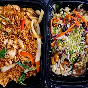 BD drunken noodles and tea leaves salad