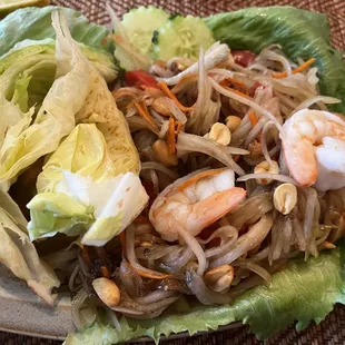 Green Papaya salad with a side of shrimp!