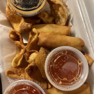 fried spring rolls and dipping sauce