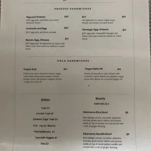 Vegan Menu