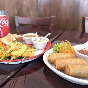 1. Satay Chicken and 2. Spring Rolls