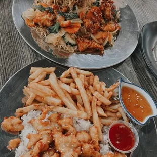 two plates of food on a table