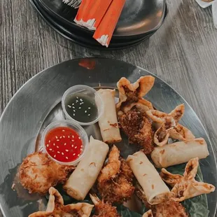 a plate of fried food on a table