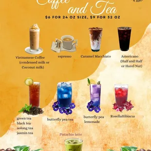 Coffee and Tea menu