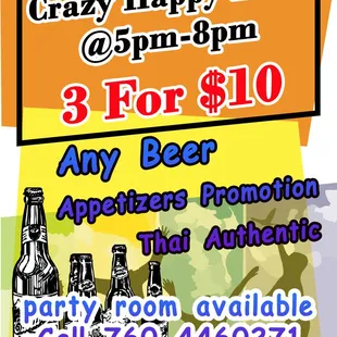 crazy happy hour 3 for $ 10