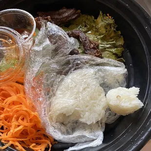 Beef Jerky and Sticky Rice (moth larvae in the sticky rice)