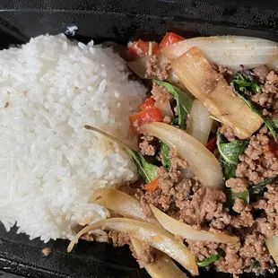 Pad Kra Prow Over Rice - Beef