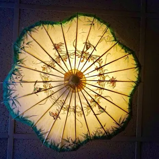a parasol lit up in the dark