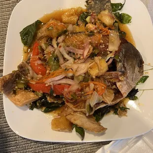 Fried Pompano with pineapple sauce