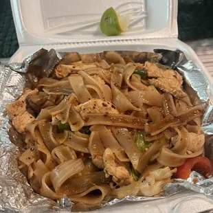 Drunken noodles spiciest level (not too bad)