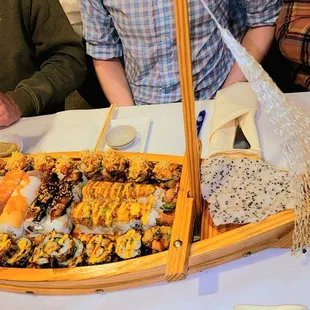 a boat of sushi