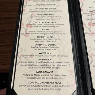 Cocktail menu