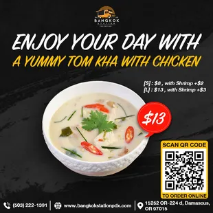 Tom Kha with Chicken.

https://bangkokstationthaistreetfoodor.smiledining.com//?2022101701